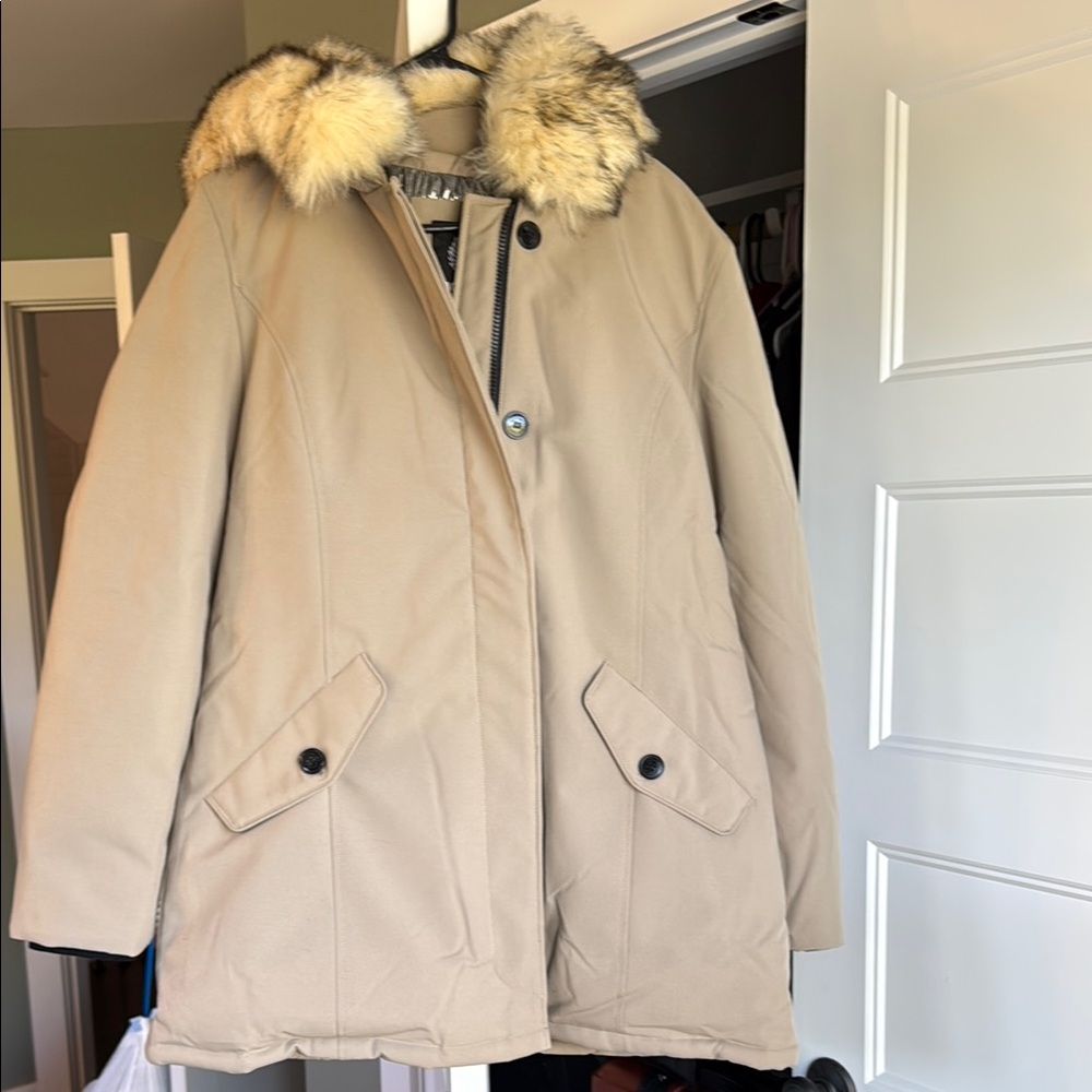 Women's Tan Fur-Trimmed Coat